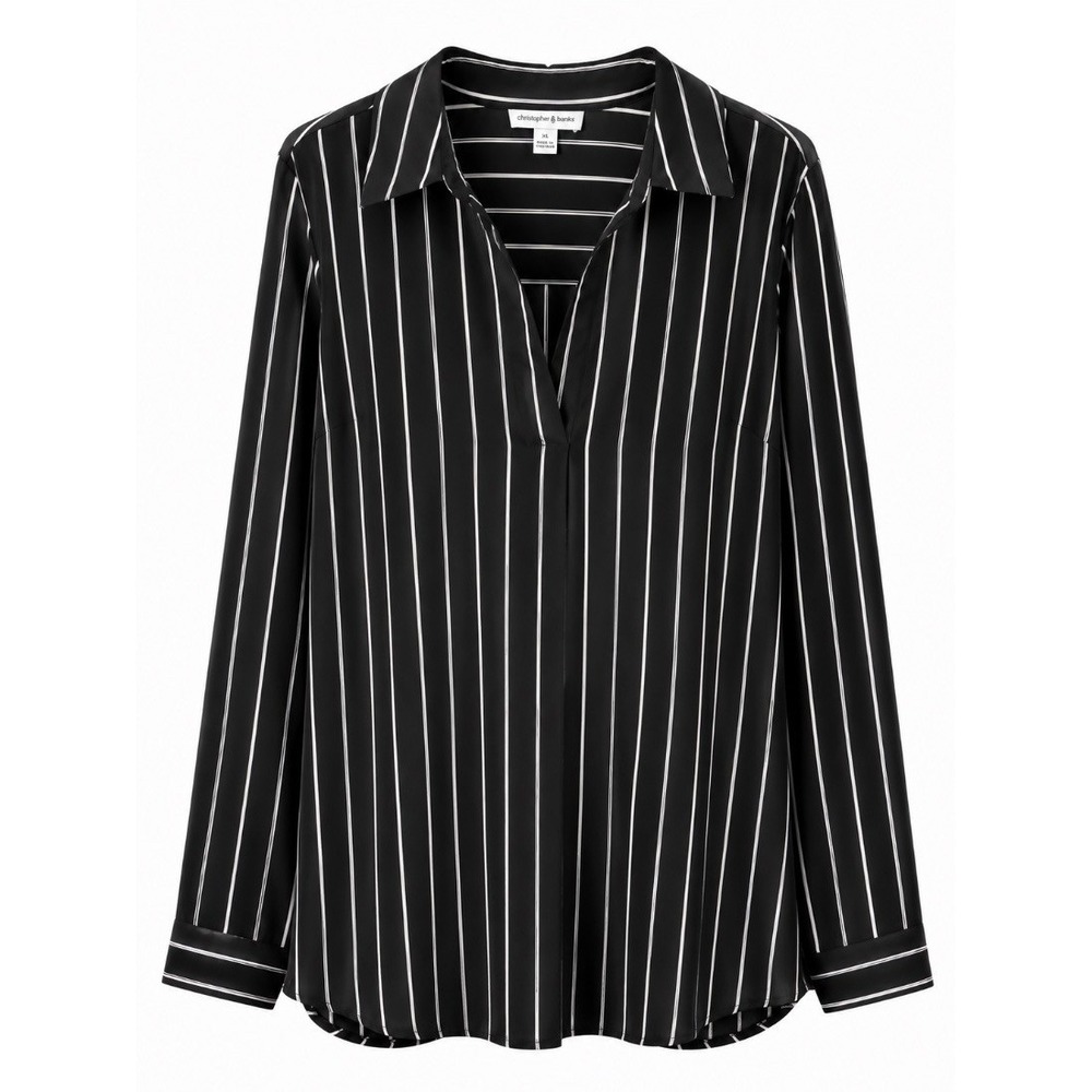 Carolina Belle Montreal Plus Size 3X Black White Stripe Popover Blouse Top
